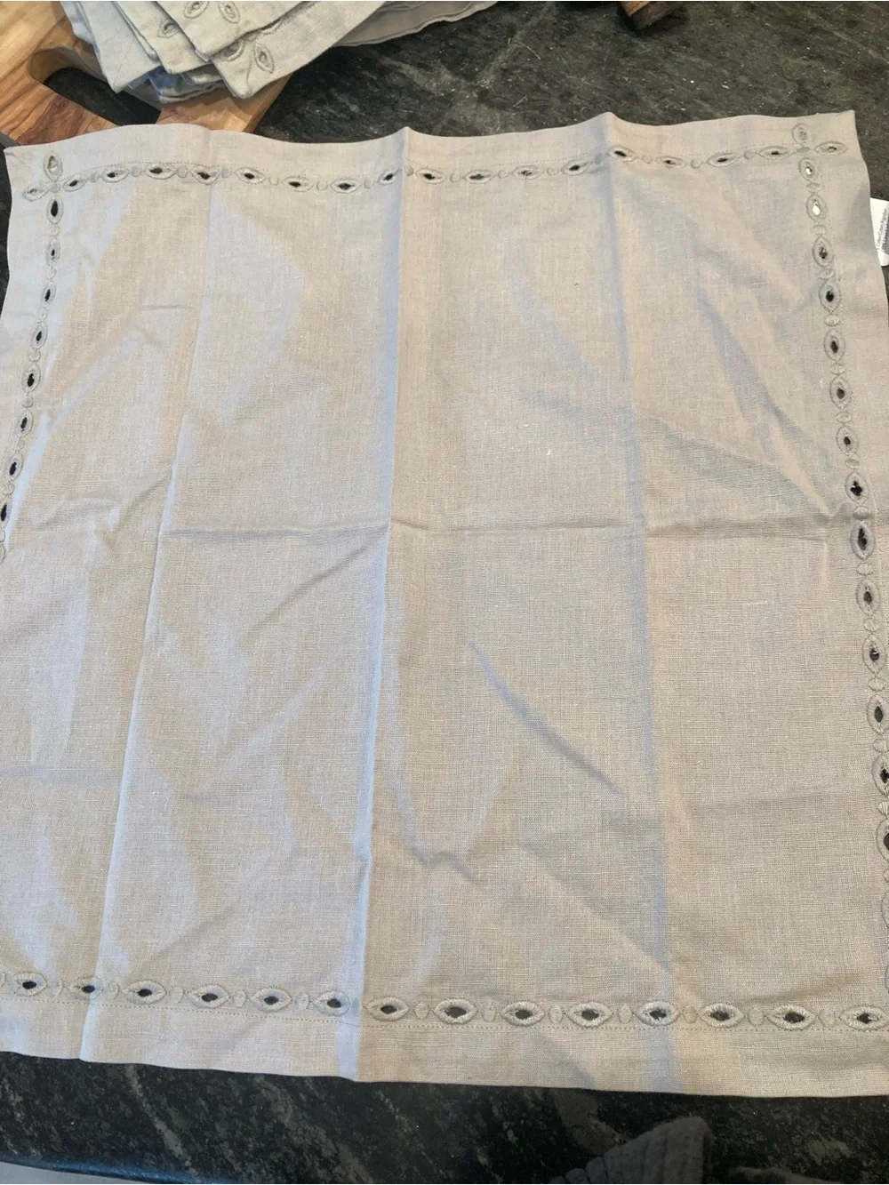 Pottery Barn Sage Green Cotton Linen Blend Eyelet Napkins (Set of 6)